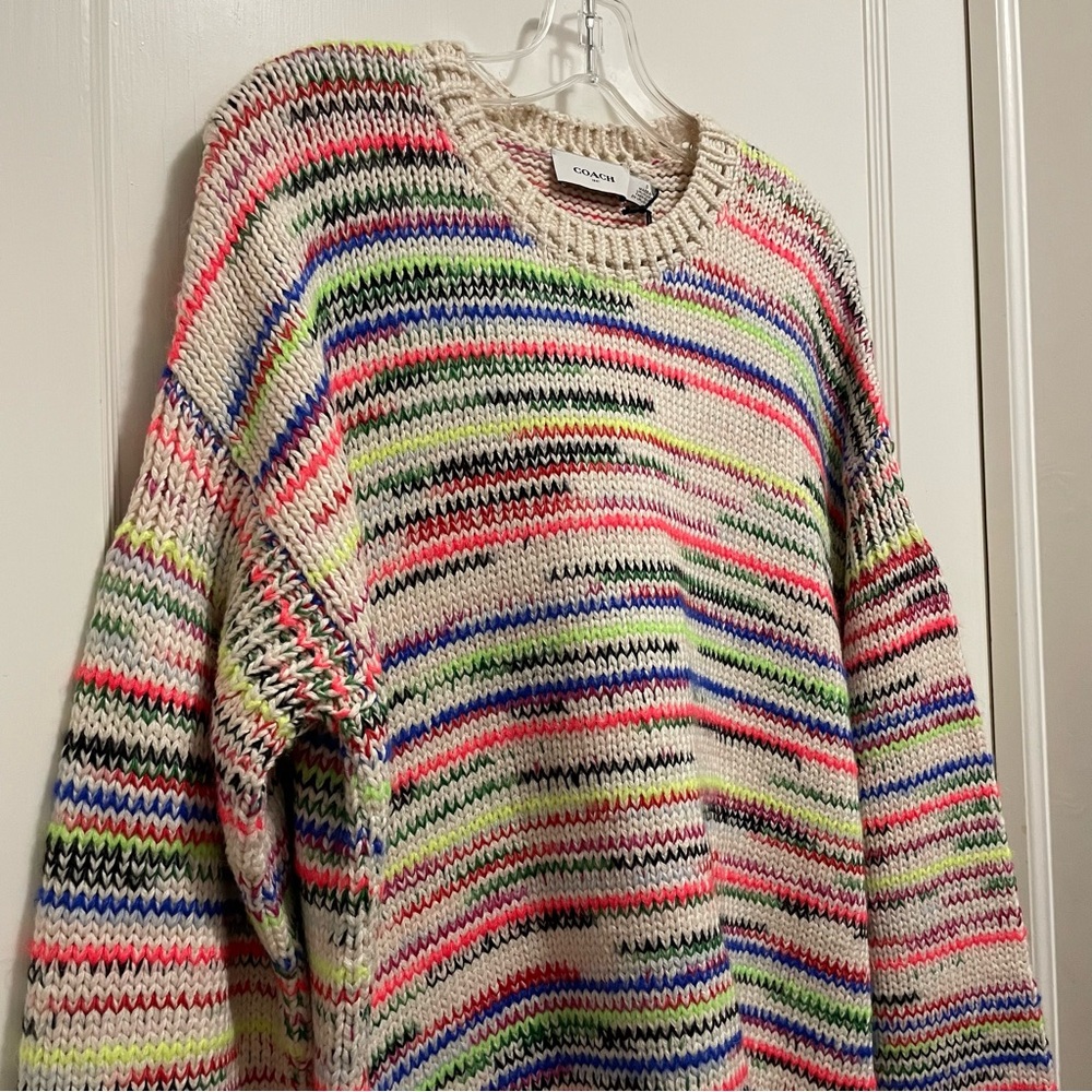 SALE ⭐️ NWT COACH Summer Stripe Sweater, Women’s Small. Bright, pretty and soft!